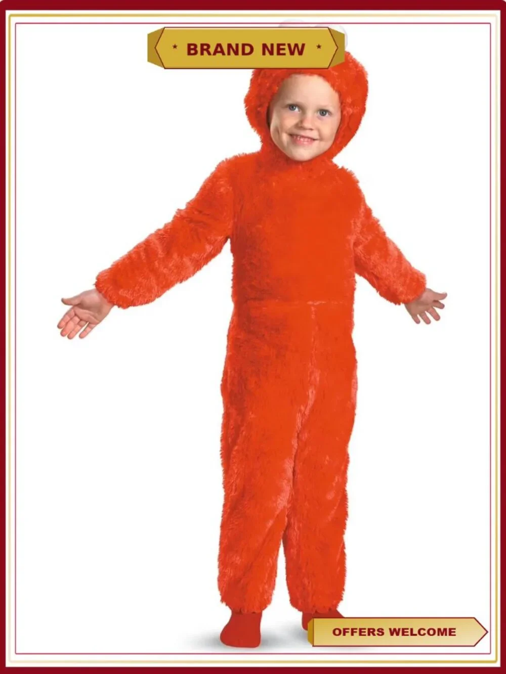 Toddler Elmo Costume Plush Jumpsuit Headpiece 3T-4T Halloween
